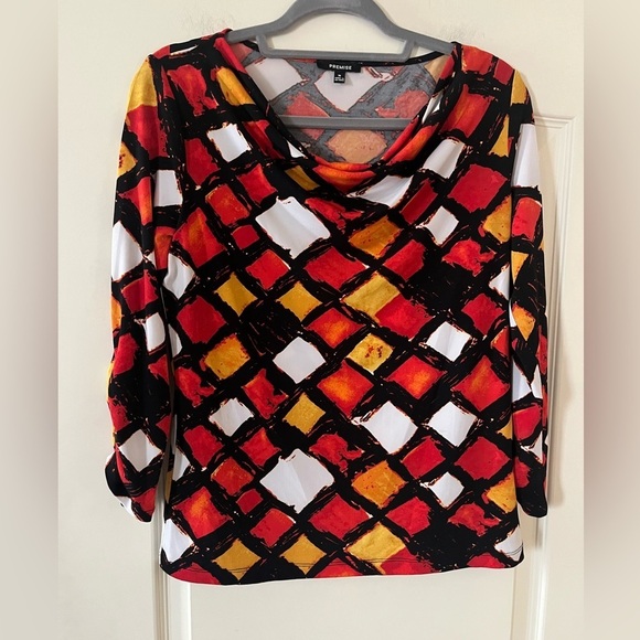 Premise Tops - Premise Vibrant Multicolor Cowl Neck Blouse Women’s Size Medium